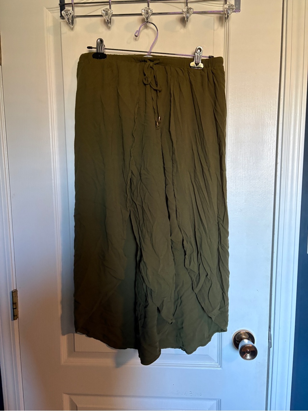 Bluivy Olive Green Wide Leg Pants Open Front Legs